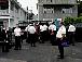 The band assembles next to the dumpster behind Finn's Restaurant.